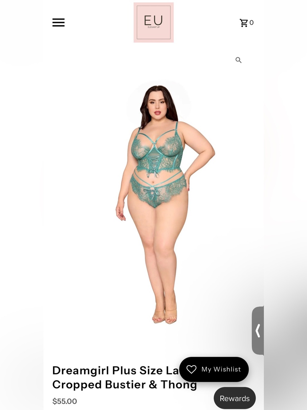 Dreamgirl Plus Size Lace Agate Cropped Bustier & Thong size 2XL